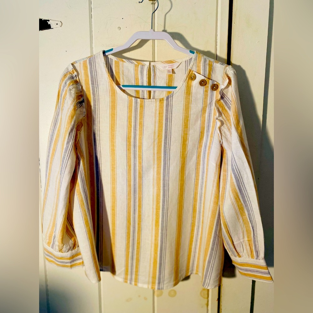 Ready for fall blouse, striped tan, gold,& grey by Lauren Conrad sz XL